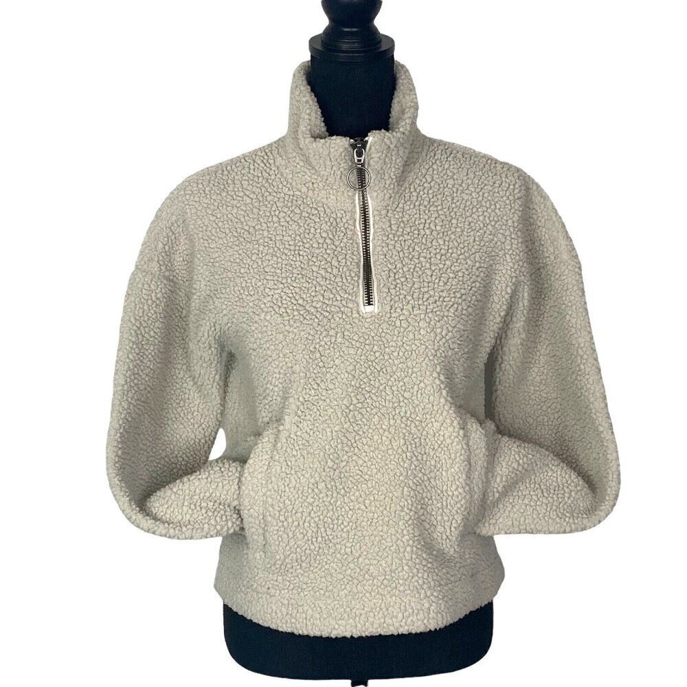ABERCROMBIE FITCH Women Pullover Sweatshirt Size S White Short Sherpa C-95